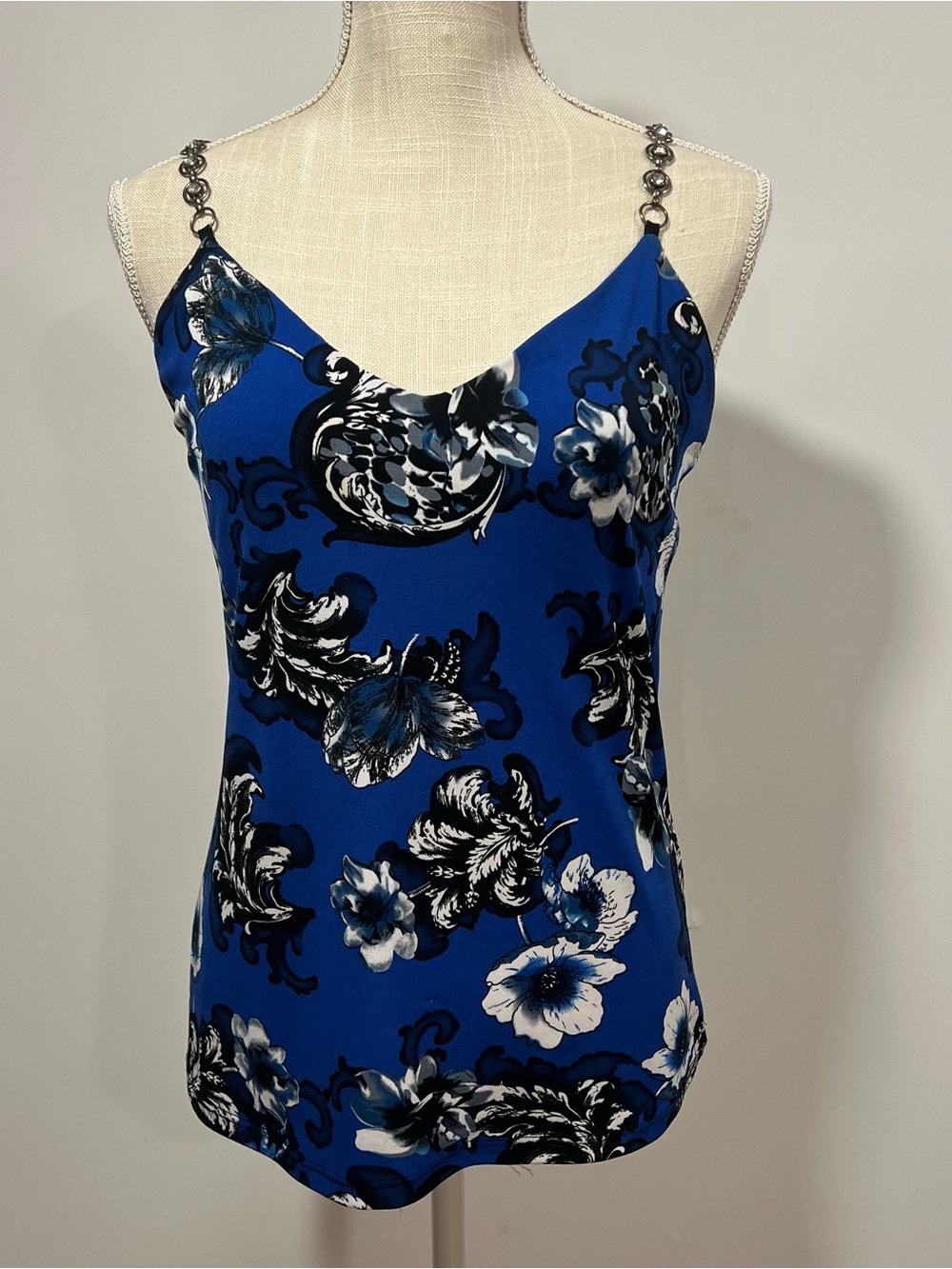 Caché Blue Floral Chain-Strap Cami Top